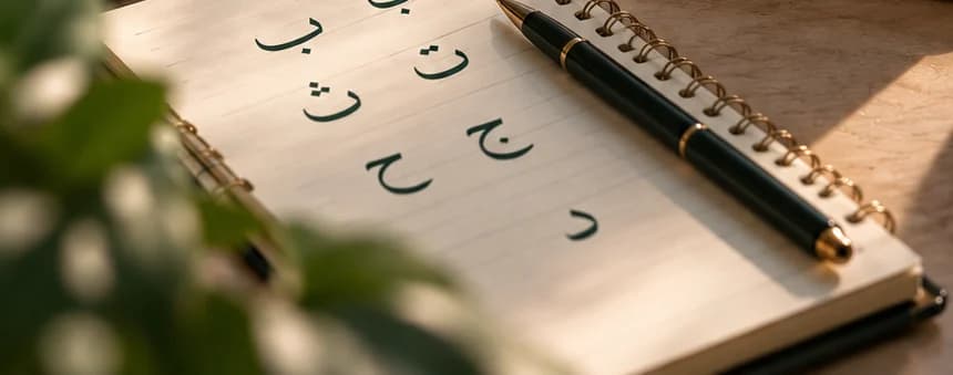 Daftarda qo‘lda yozilgan arab harflari, ruchka va kitob